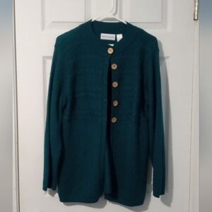 Alfred Dunner Teal Sweater with Wooden Accents